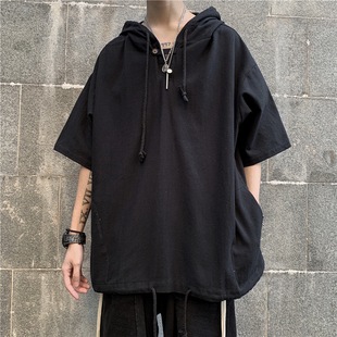 Diablo Trendy, брендовая футболка с коротким рукавом, мужская рубашка в стиле хип-хоп с капюшоном, Свободный Топ в Корейском стиле с укороченными рукавами
