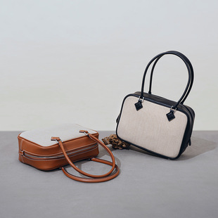 Middle Ancient vintage Bag Canvas Patchwork Niche Vintage Feather Bag Simple High-end Genuine Leather Handbag for Women