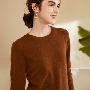 High-end 100% pure cashmere long-sleeved pullover bottoming shirt autumn and winter New round neck autumn and winter cashmere sweater for women