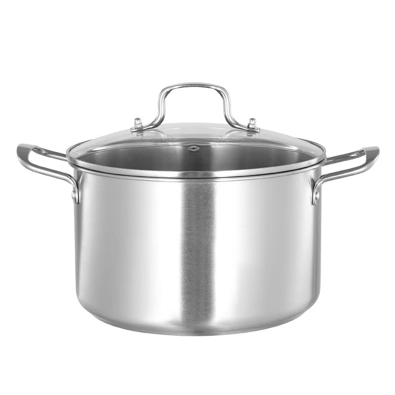 European Style Stainless Steel Soup Pot Household Large Capacity Thickened Flat Bottom Soup Pot Induction Cooker Gift Binaural Soup Steamer Wholesale