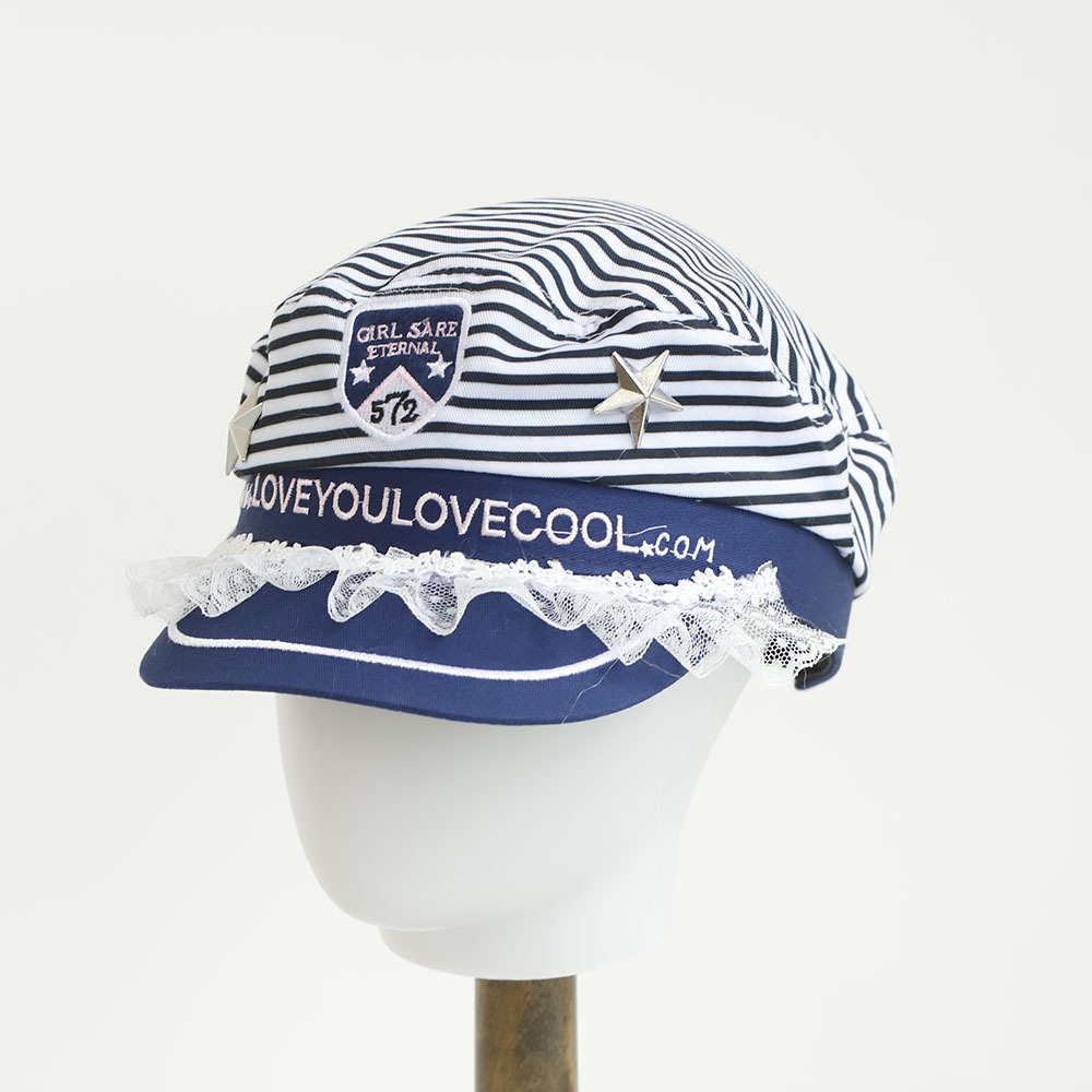 Striped Lace-Edged Nautical Style Sailor Hat for Women, Beach Vacation Flat-Top Beret, Vintage Photo Shoot Octagonal Hat