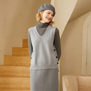 V collar% autumn and winter top loose vest pullover sweater 100 knitted waistcoat stacked cashmere women's sleeveless slimming