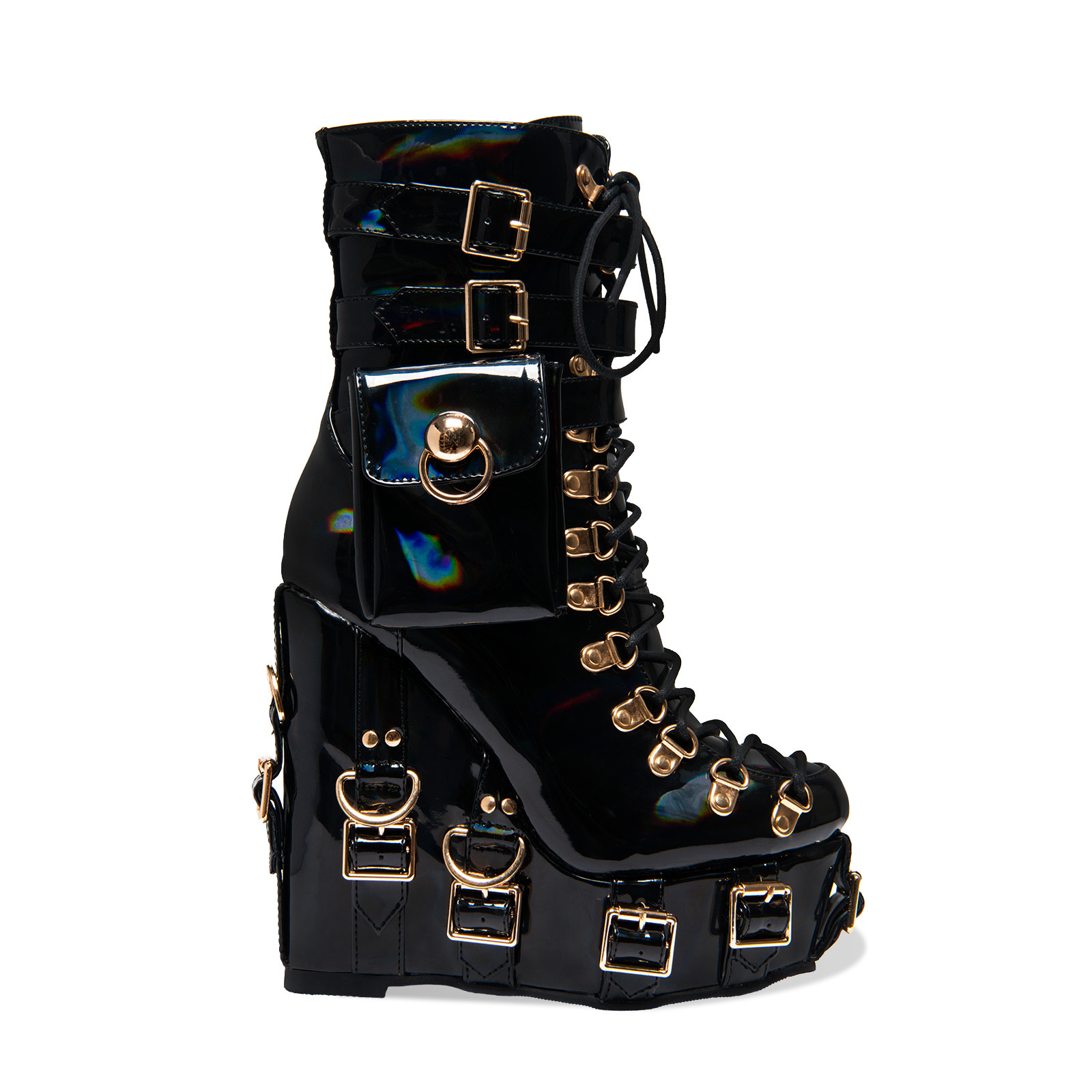European and American Foreign Trade Spice Girl Halloween Gothic Style Leather Bag Buckle Wedge Heel Thick Sole High Heel Large Size Women's Short Boots B510-10