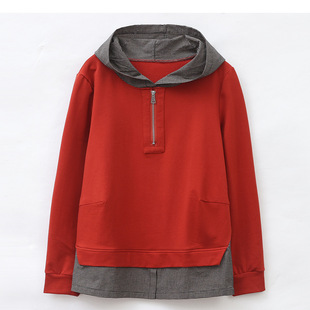 Fake Two-piece Hooded Sweatshirt Women's 2024 Spring and Autumn New Fashionable Loose Middle-aged Mother Casual Stitching Top Coat