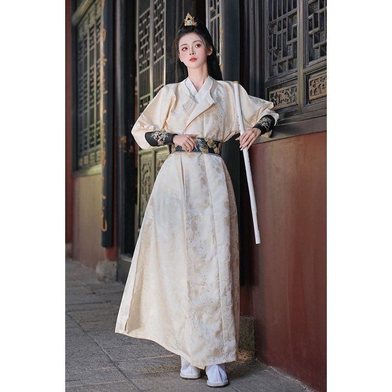 Original Han Dynasty Brocade Two-Wear Jacquard Round Neck Robe Martial Arts Style Unisex Couple Wear Cp Large Size Han Dynasty 5805