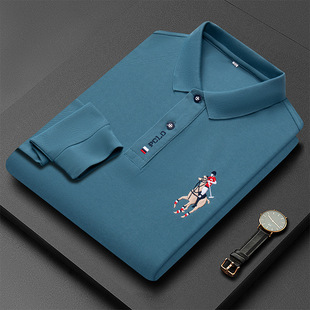 [Factory Outlet] 2022 Высококачественная мужская рубашка-поло с вышивкой, однотонная Осенняя новая футболка с длинными рукавами и лацканами для среднего возраста