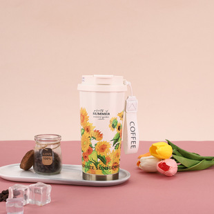 Customized 316 Stainless Steel Lily of the Valley Flower Coffee Cup Double-Layer Insulated Cup High-Looking Outdoor Portable Double Drinking Cup