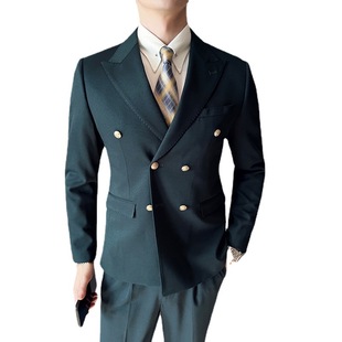 Gao Qiqiang Suit Blazer Suit Men's Double-breasted Slim-fit Solid Color Dress Two-piece Casual Suit