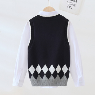 College-style sweater children's waistcoat rhombus waistcoat student school uniform University Children's British waistcoat knitted vest outside