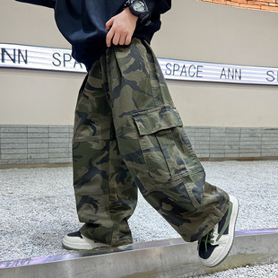 Boys' Spring Camouflage Straight Tube Loose Wide Leg Overalls 2025 New Arrival Zhongda Children's Spring and Autumn Fucky Handsome Pants