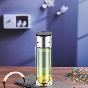 Double-Layer Glass Cup, One-Click Opening, High Borosilicate Glass Cup, Household Water Cup, Car Tea and Water Separation Cup, Quick Opening Cup