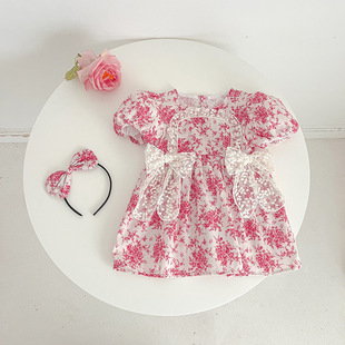 2025 Newborn Baby Girls' One-piece Clothes Summer Baby Wrap Fart Clothes Short-sleeved Girls' dress Sisters Clothes