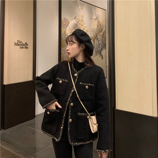 Короткое пальто из смешанного золотого шелка контрастного цвета в стиле Chanel, новый элегантный Свободный Прямой твидовый универсальный топ на весну и осень 2022 года