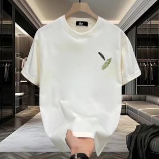 Short-sleeved T-shirt Men's 2024 Spring and Summer New White Couple's Large Size Loose Round Collar Fashionable Base Shirt for Boys