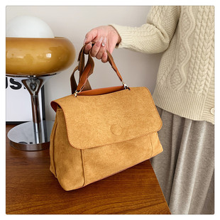Frosted deerskin velvet Western style simple 2024 New Spring solid color fashion large capacity shoulder crossbody Women's Big Bag