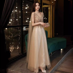 Banquet Evening Dress Women's 2024 New Spring Elegant Elegant Party Long Art Test Slimming Evening Dress