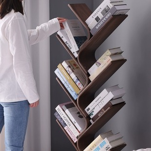 Solid Wood Bookshelf Floor Simple Household Wall Living Room Balcony Bedroom Tree-shaped Storage Rack Children's Bookshelf Picture Book Rack