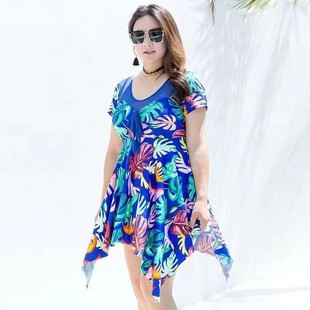 Swimming Women's Mother's Middle-aged and Elderly People's Split Conservative Belly Covering Slimming Hot Spring 100.00kg plus size Sleeve Swimsuit