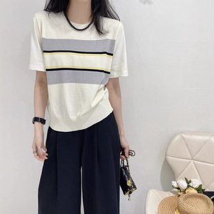 2025 Korean Style Stitching Short-sleeved Fake Two-piece Sweater Women's 2025 New Spring Elegant Short Top
