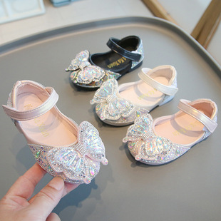 Girls' Princess Shoes 2025 Autumn Children's Dance Shoes Diamond Shoes Little Girl Performance Shoes Bow Baby Single Shoes