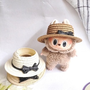LABUBU Straw Hat Rab Cloth Headwear Leaky Ears Dola Hat Empty Top Sit Party