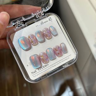 [Iceland Aurora] Summer Colorful Glaze Pure Hand-worn Armor White Manicure Patch Fake Nail Removable