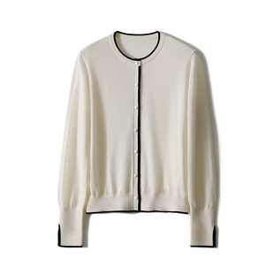 Spring and Autumn Fashion Chanel Style Wool Knitwear Women's Elegant All-match Commuter Top Design Sense Long Sleeve Round Neck Cardigan