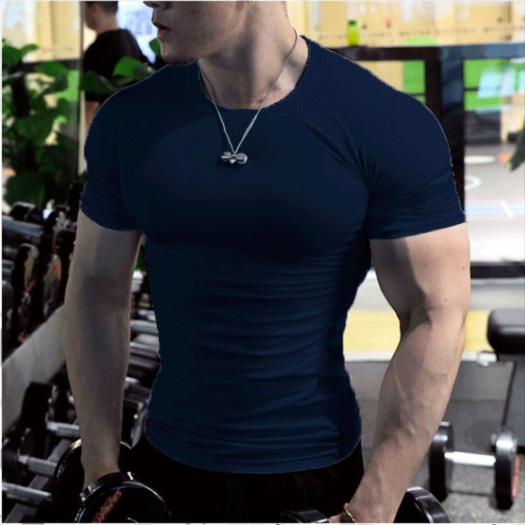 23 summer men's fitness sportswear elastic quick-drying short-sleeved tights training sweat-absorbent T-shirt fitness running top