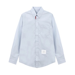 TB JL Shirt Fashion Brand Poplin Placket Ribbon Thin Summer Long Sleeve White Shirt Business Casual Men's and Women's Same Style