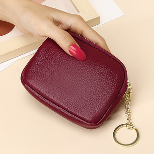 Leather Hand Zipper Small Wallet Women's Top Layer Cowhide Simple Storage Keychain Coin Mini Coin Purse Wholesale