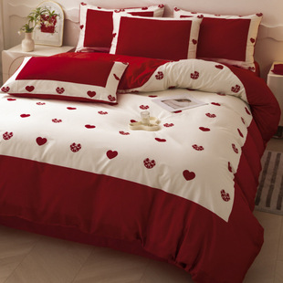 High-end ins style girl heart wedding four-piece wedding bed wedding gift wedding room wedding bedding 4 pieces