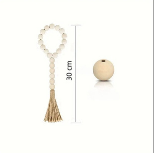 Multi-size DIY Bohemian Log Home Decorative Wooden Beads String Hemp Rope with Tassel Wall Hanging Decorative Wooden Beads