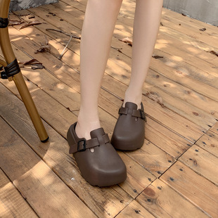 Thick-soled slippers women's Korean-style Instagram style outdoor EVA soft-soled half-bag flat-soled sandals and slippers Birkenneth shoes