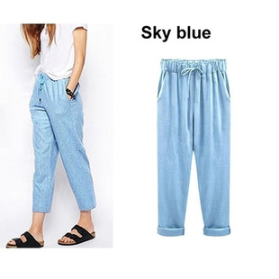 Cross-border new spring and summer cropped pants loose solid color plus size multi-color thin plus size plus size casual pants for women