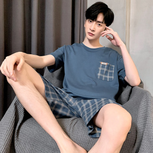 Pajamas Men's Summer Short-sleeved Shorts Cotton Teenagers Junior High School Students suit Men's Home Clothes Fatty 4XL