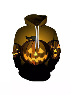 2023 Spring and Autumn Foreign Trade European and American Pumpkin Halloween 3D Digital Printing Men's and Women's Casual Fashion Hooded Sweatshirt