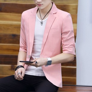 2024 New Summer Small Suit Men's Middle Sleeve Suit Men's Korean Style Slim-fit Small Suit Handsome Teenager Seven 0721