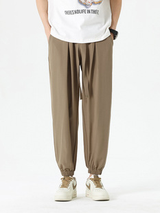 2024 New Ice Silk Pants Men's Summer Thin Trendy Brand Loose Straight Pants Youth Casual Trousers for Men