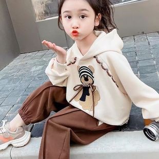 Girls' spring and autumn suit 2024 new children's pants spring baby girl fashionable western style sweater two-piece set