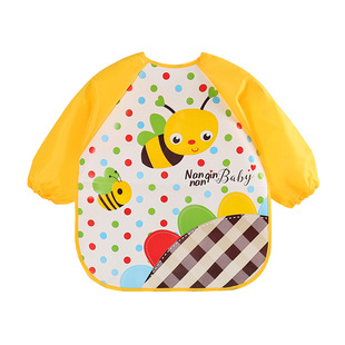PEVA Baby Printed Anti-Dressing Children's Cartoon Overalls Baby's Wash-Free Long-Sleeved Rice Clothes Bib Pocket Painting Clothes