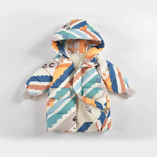 2024 New Children's Cotton-padded Coat Mid-length Korean Style Boy's and Girl's Baby's Clove Thickened Cotton-padded Coat