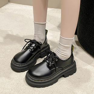 Platform Loafers Women's 2025 Spring and Autumn New British Style Lace-up Single-layer Shoes College Style Martin JK Small Leather Shoes