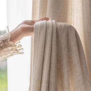 2024 New Japanese Style Log Style Semi-Shading Light Transparent Jacquard Linen Gauze Curtain for Homestay Balcony Window