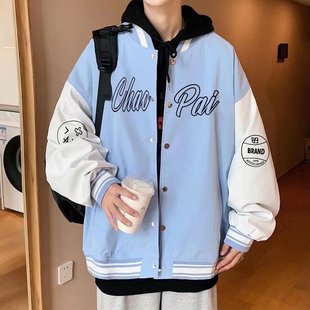 Spring Men's Coat Klein Blue Baseball Suit Casual Loose Top Printed Student Couple Jacket Boys