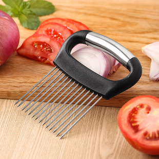 Stainless steel onion slicer hand guard holder sliced beef tenderizer fruit vegetable onion needle kitchen tool
