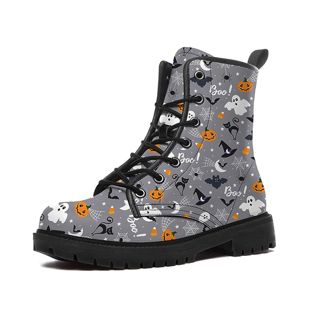 2023 new Halloween short boots autumn and winter European and American British overalls boots cartoon printed women's plus size combat boots