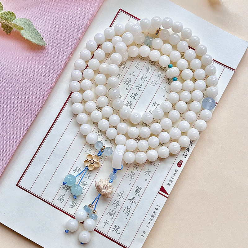 White Bodhi bracelet 108 white jade beads design sweater chain slung Bodhi Buddha beads play wholesale