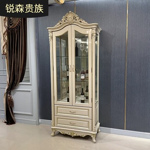 French Style Solid Wooden Wine Cabinet European Style Neoclassical Luxury Carved Restaurant Wall Single Door Wine Cabinet Floor Cabinet