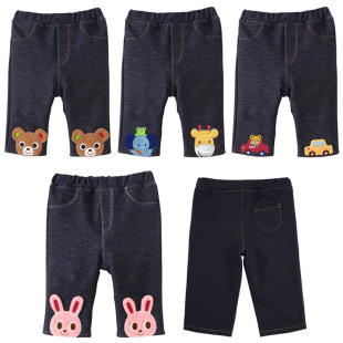 25 years spring and summer new children's pants cartoon bear rabbit towel embroidery stretch casual baby leggings
