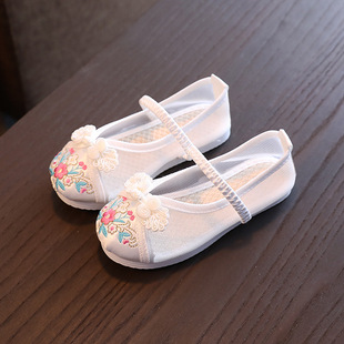 Factory Direct Supply Summer Children's Mesh Shoes Hollow Embroidered Shoes Chinese Style Girls Mesh Breathable Hanfu Shoes Baby Shoes